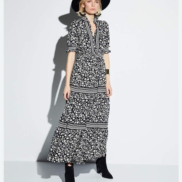 Max Studio Dresses & Skirts - NWT Max Studio Boho Floral Tiered Maxi Dress Black White Cottagecore Prairie